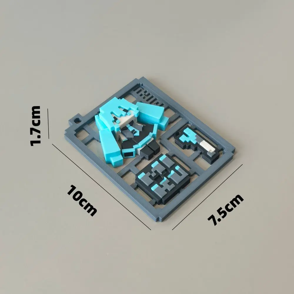 Hatsune Miku pixel-style assembly model 3D print with holes, can be used as a keychain, cute fun gift for friends