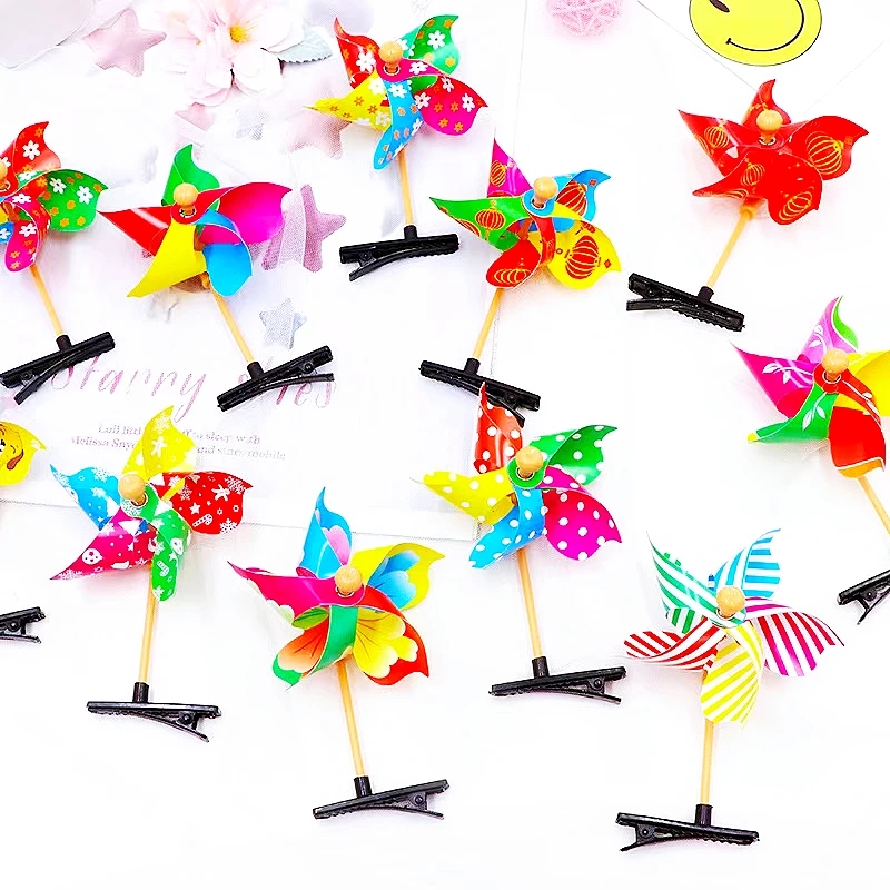 10Pcs Cute Colorful Pinwheel Hairpin Girls Hair Accessories Kids Birthday Party Gift Pinata Filler Kindergarten Prize 4.3x11CM