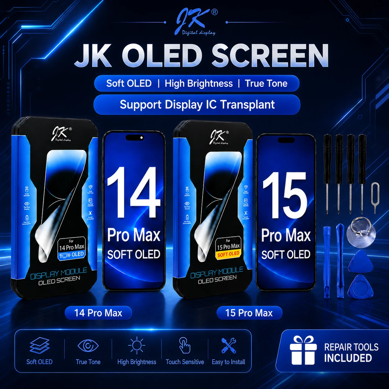

Original JK Brand OLED Screen for iPhone 14 15 Pro Max Assembly
