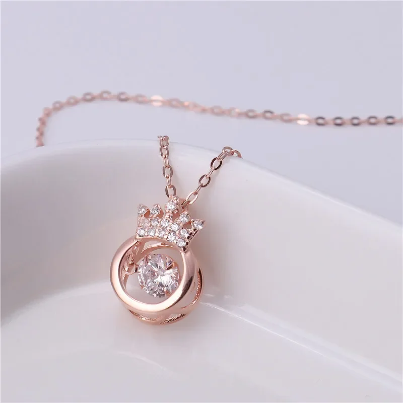 New Rose-Gold Alloy Crown Throbbing Zircon Necklace Women Latest Wedding Royal Style 3 Colors Clean Stone Lady Party Jewelry