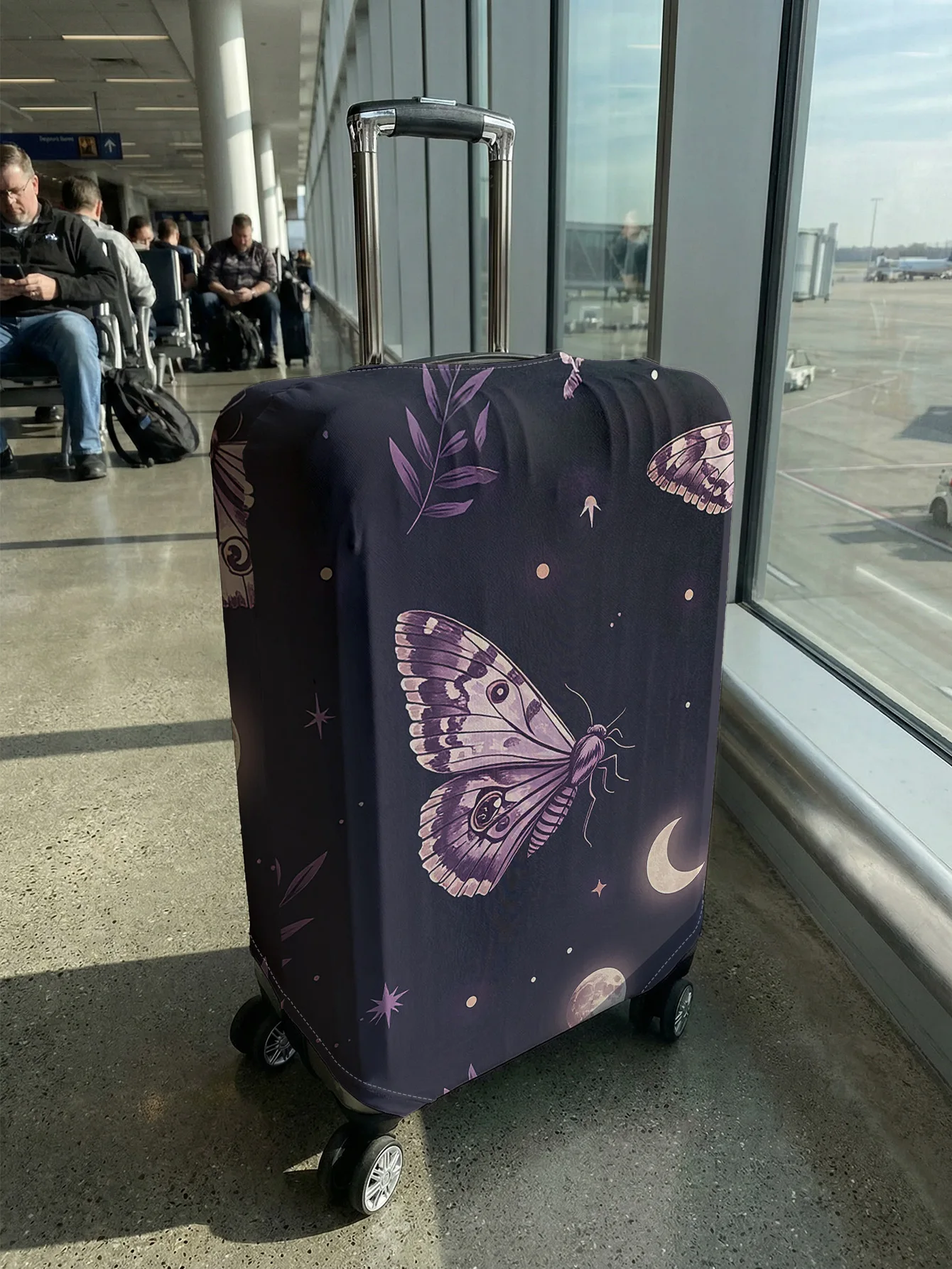Purple Moth Moon Star Leaf Print Luggage Cover, Stretch Suitcase Protector, Anti Scratch Dustproof for Travel