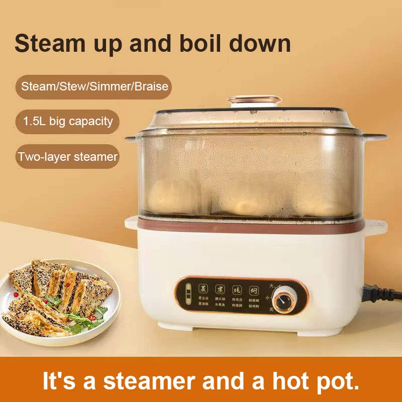 Multifunctional Electric Food Steamer Noodles Pasta Skillet Rice Cooker Egg Frying Pan Porridge Soup Stew Hot Pot Meals Heater