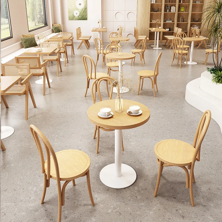 Cafe rattan tables and chairs solid wood negotiation area leisure reception table and chair combination