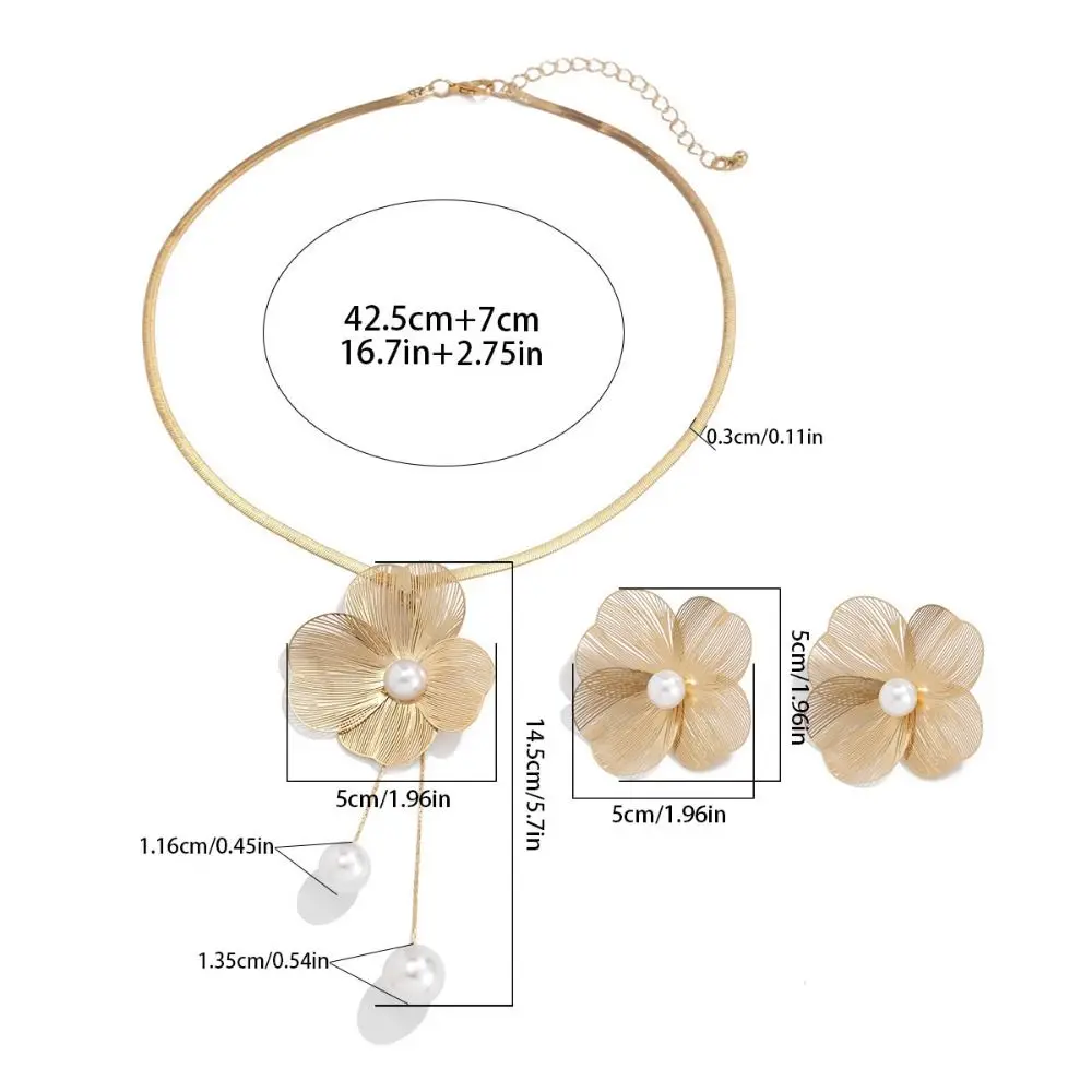 رومانسية الجوف زهرة طقم مجوهرات اللؤلؤ قلادة النحاس البتلة أقراط قلادة دعوى ترصيع أنيقة النساء المجوهرات دعوى الفتيات