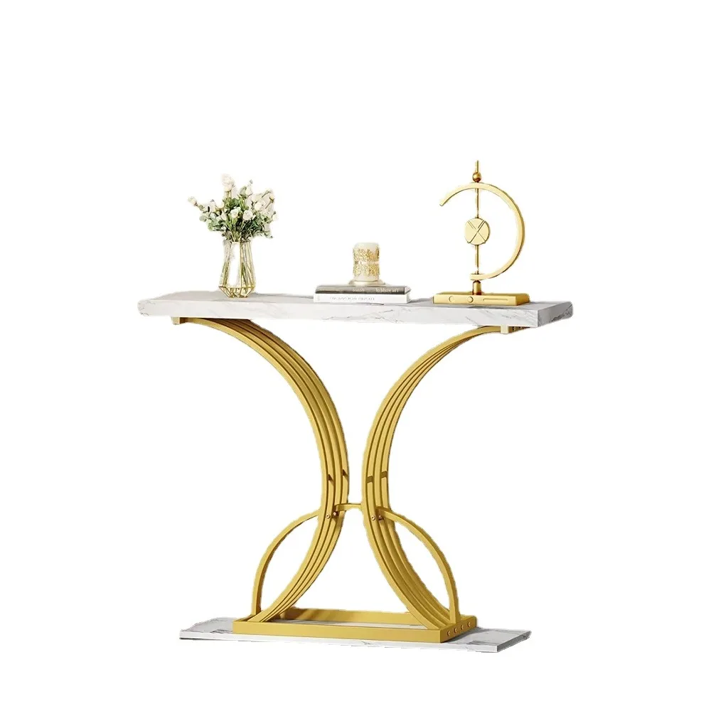 Entrance Side Table Small 40in Gold Narrow Console Table Side End Table With Faux Marble Top for Living Room Hallway Entryway