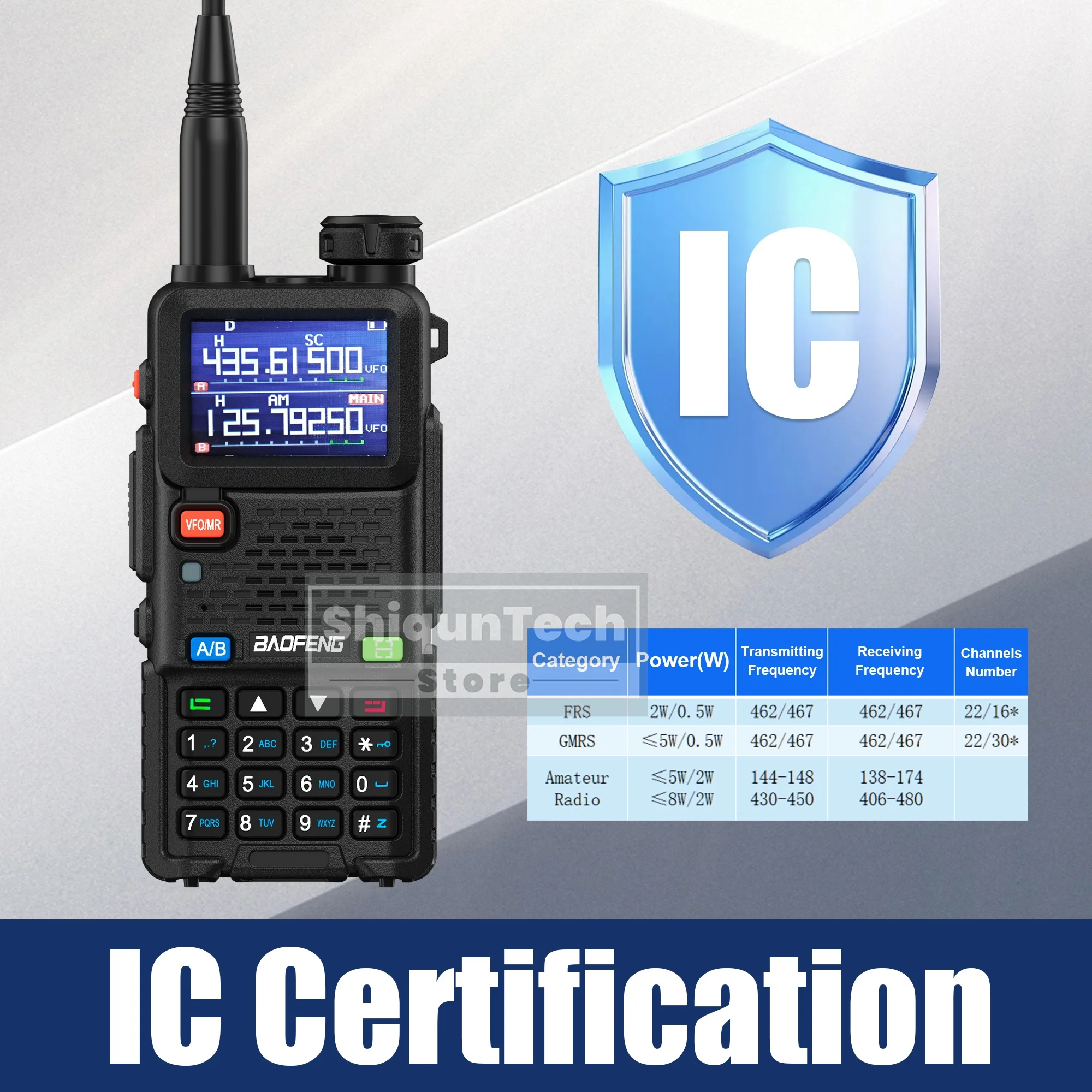 Baofeng Walkie Talkie UV-5RM IC Certification 2500/3800/6800mAh Battery Option Wireless Copy Frequency USB-C AM FM 10W Ham Radio