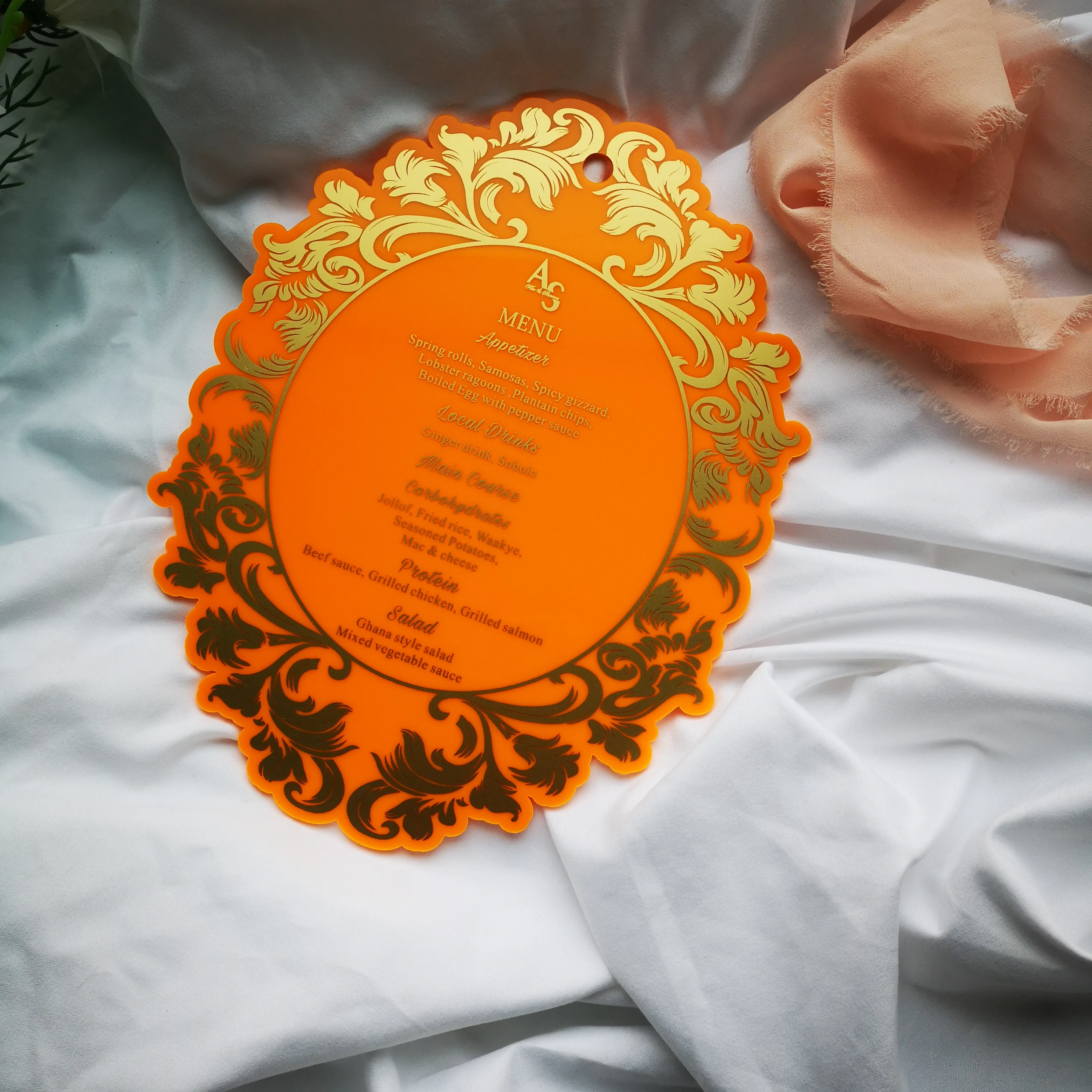 Orange Acrylic Invitation Card for Wedding Gold shiny,2mm thick