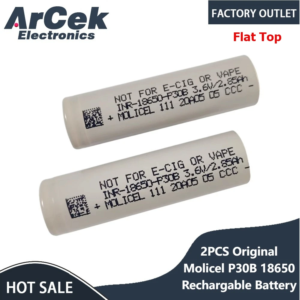 2PCS Original Molicel P30B 18650 Rechargable Battery Flat Top 3.7v 3000mAh 40A High Drain Batteries High Discharge Li-ion Cells