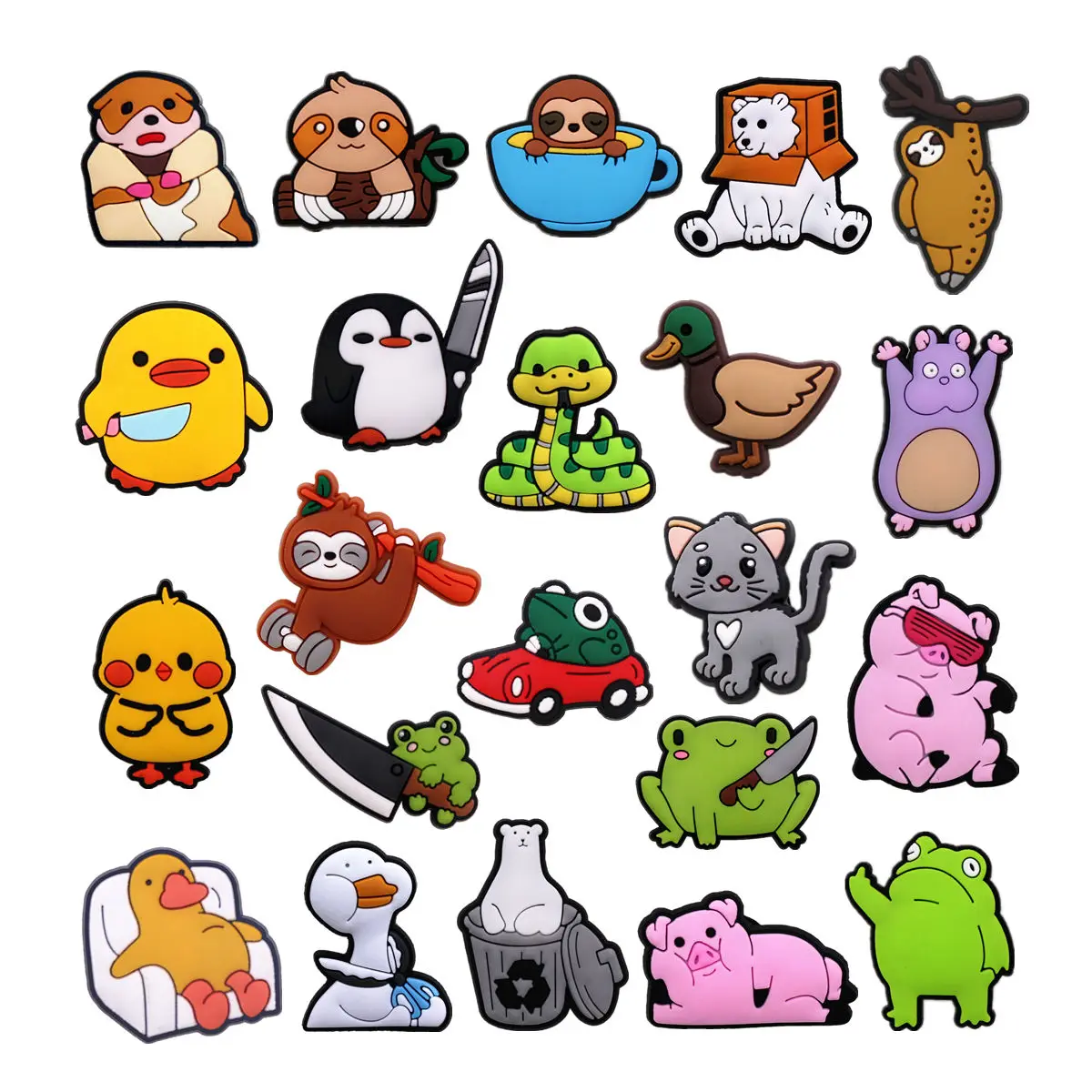 1pcs Cartoon Animals Shoe Charms Funny Spoof Duck Penguin Frog Shape Shoes Button Badge Cute Bear Pig PVC Shoe Upper Accessories