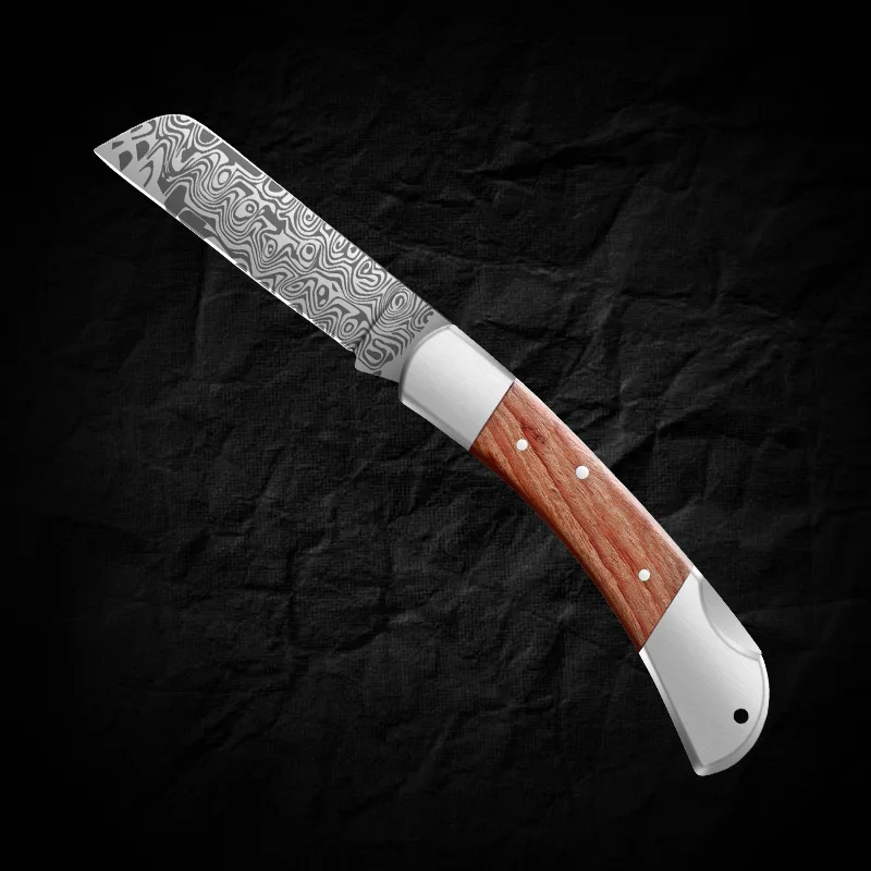 BAKULI-Outdoor Portable Folding Knife with Wooden Handle, Comfortable Handle, EDC Knife, Adventure Camping Knife SZ9195