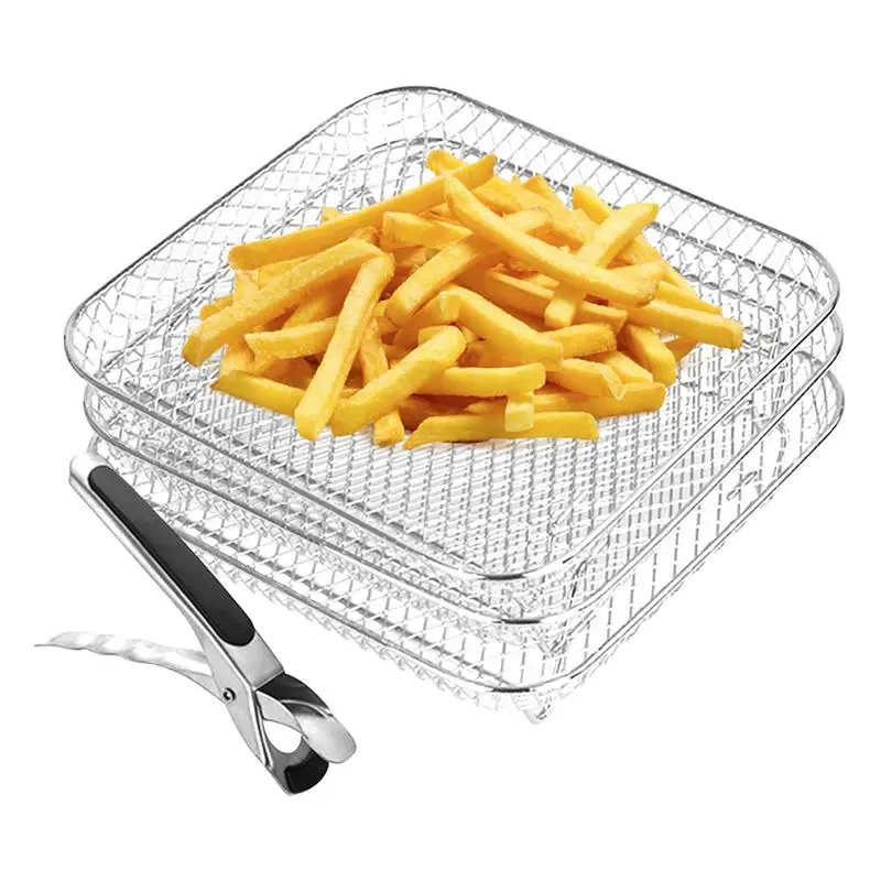 Three-tier Air Fryer Grilling Rack Stainless Steel Airfryer Tool Baking Tray Roasting Cooking Rack Air Fryers Kitchen Accessory