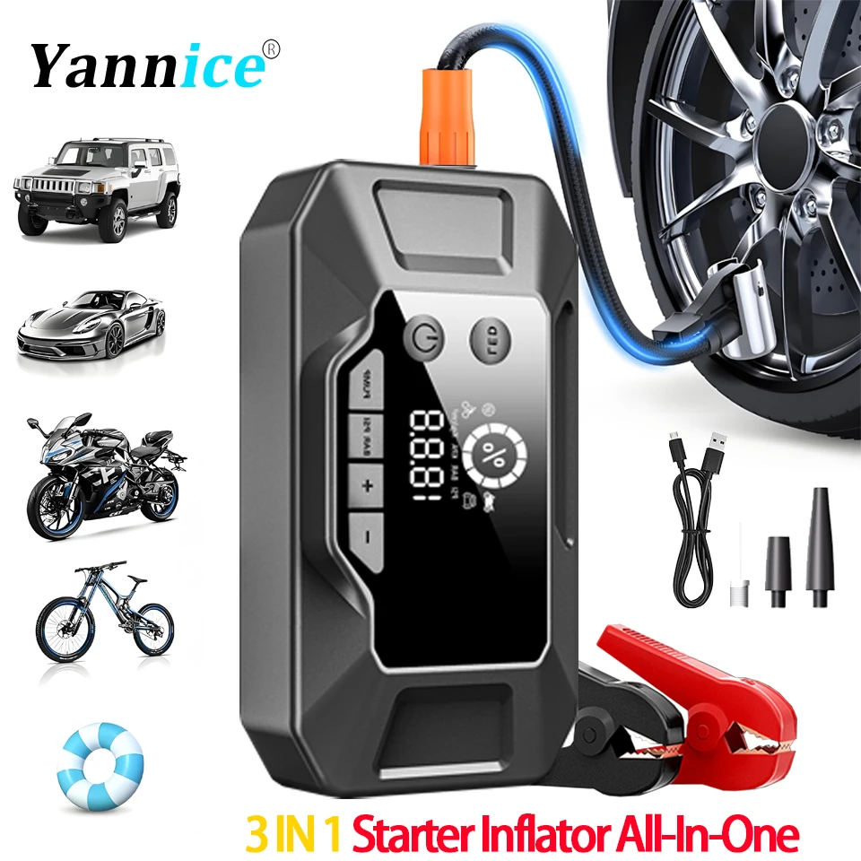 Démarreur de saut de voiture multifonction 26000mAh, pompe à Air Rechargeable, gonfleur de pneus de voiture sans fil, PowerBank d'urgence et éclairage