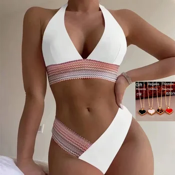 2024 Sexy Bikini ensembles femmes maillot de bain maillot de bain pour femme licou string Biquini taille haute Bikinis brésilien natation pour maillot de bain