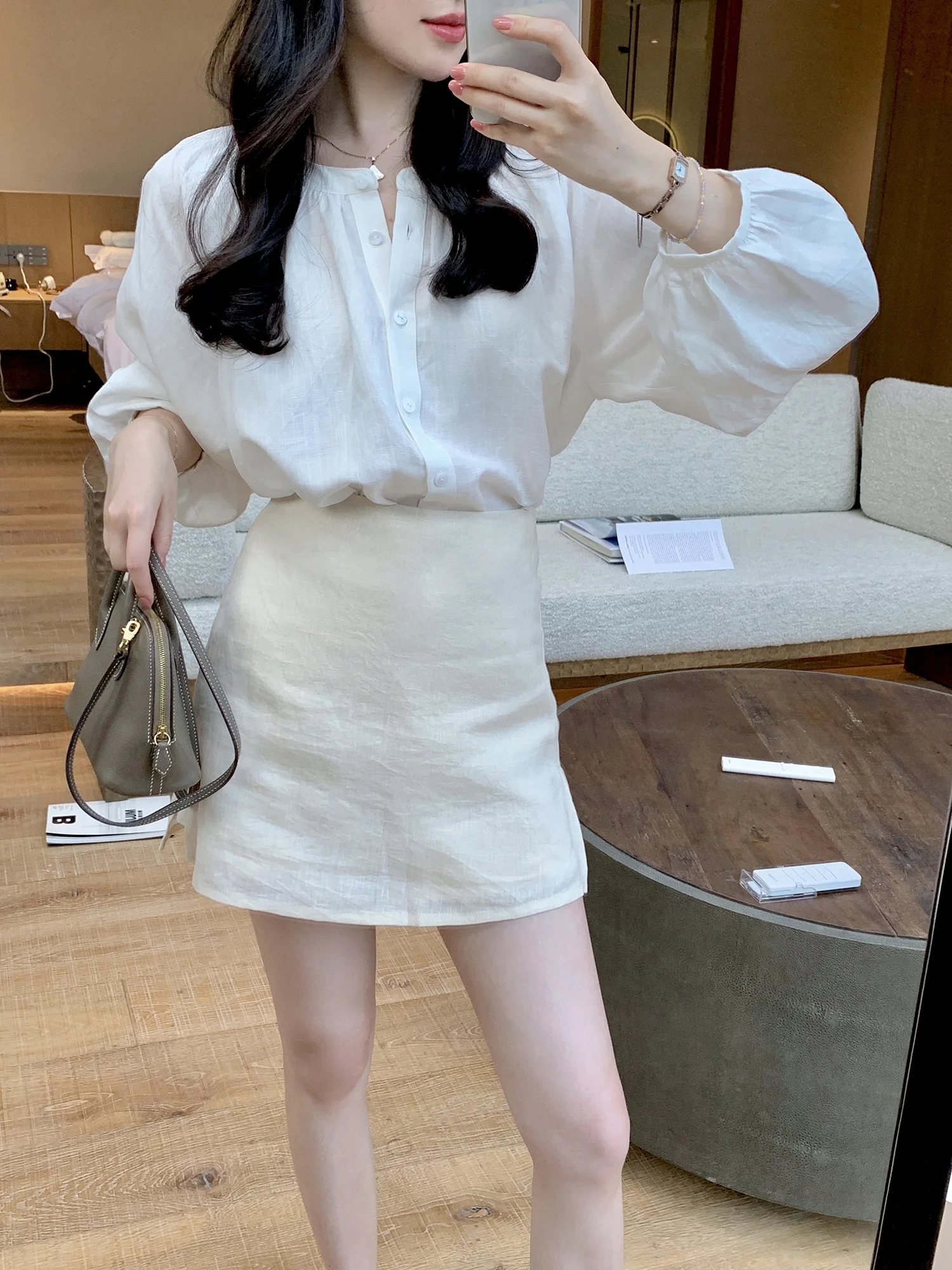 

Новая женская льняная блузка Wang Han Yan для ранней осени, универсальная, свободного кроя, для повседневной носки