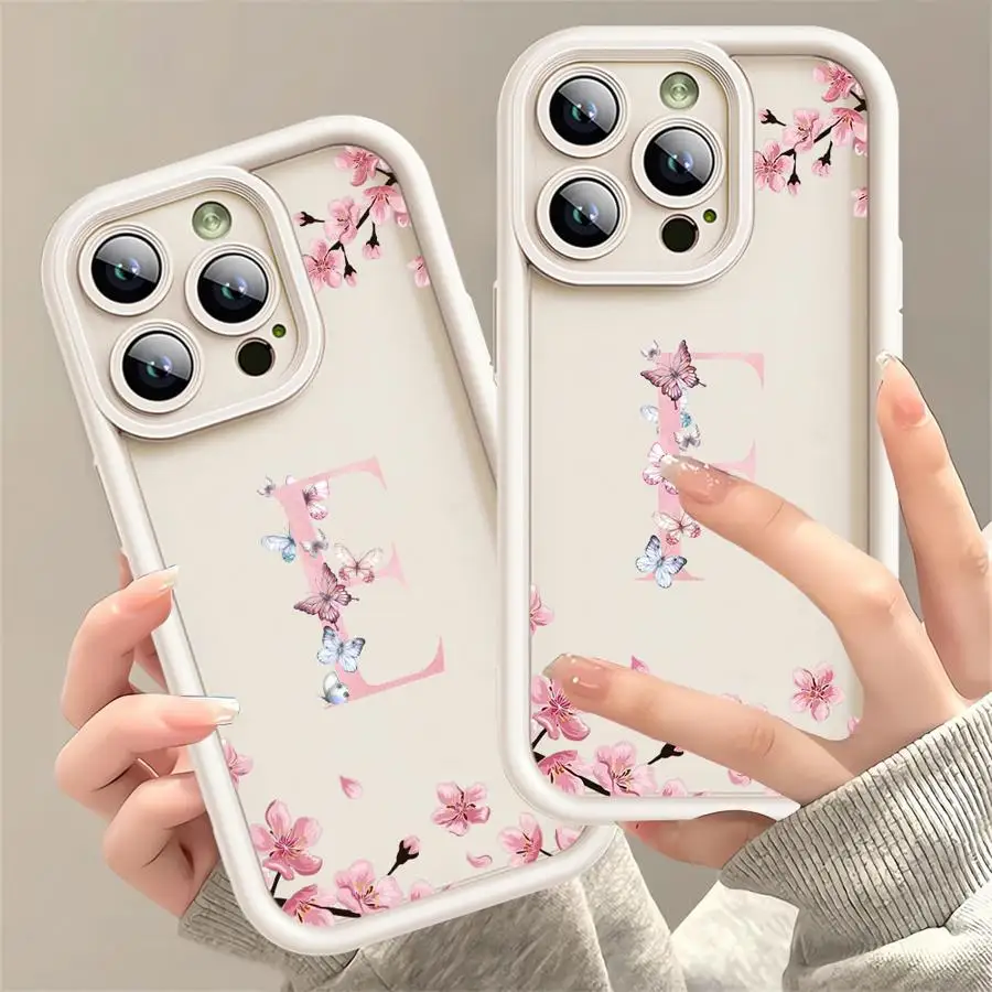 حافظة لهاتف أبل آيفون 11 15 برو ماكس 14 بلس 13 12 16 مقاومة للصدمات من السيليكون غطاء هاتف فوندا على شكل زهرة حرف A B Shell #2