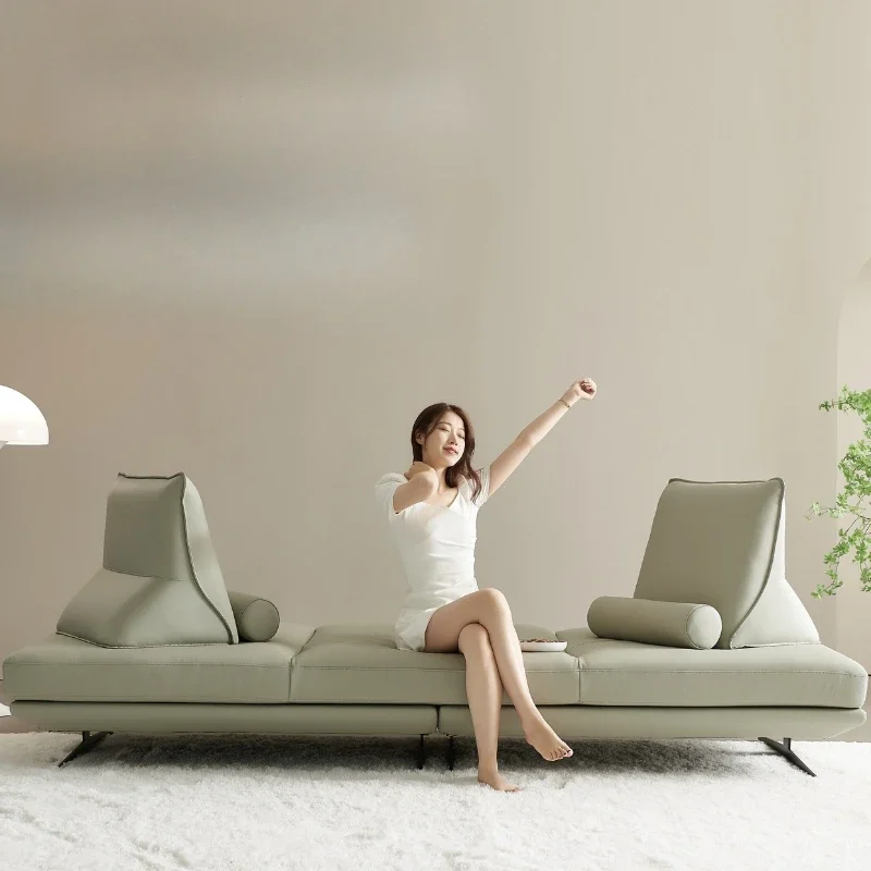 Leather sofa Italian minimalist living room straight row light luxury without armrests small apartment double-sided sitting