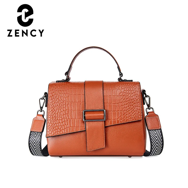 Zency New Genuine Leather Tote Bag For Women Spring Classic Vintage Shoulder Handbag Female Small Alligator Crossbody Top-handle