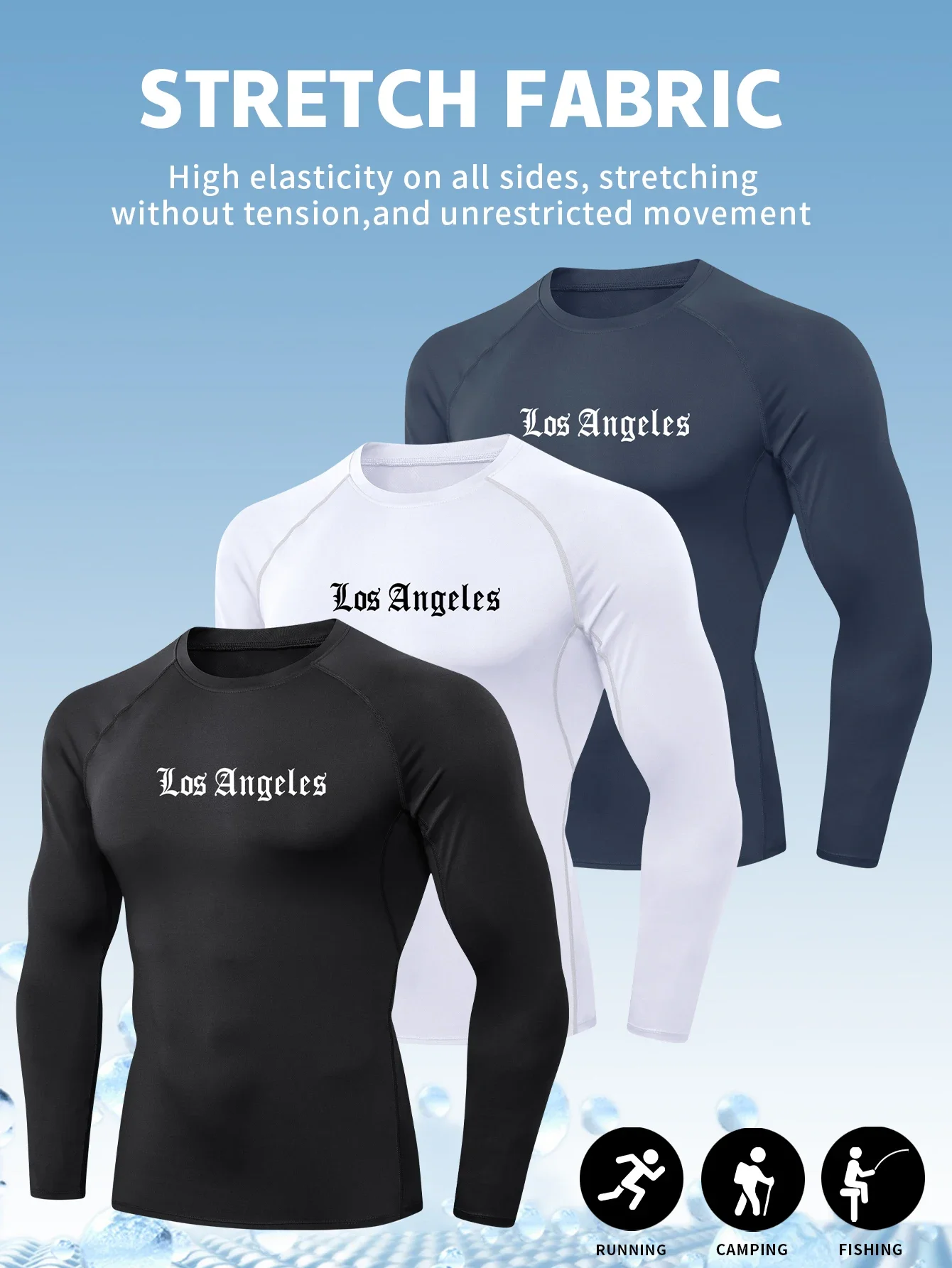 

3PCS - 2d print, men's tight-fitting basketball, running, sports training base, long-sleeved, quick-drying and highly elastic