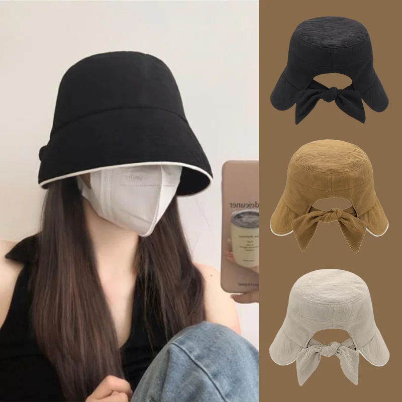 

New Fashion Summer Hat Women with Big Bow Sun Uv Protection Fisherman Cap Bucket Hat Wide Brim Sunhat Female Korean Folding 골프모자