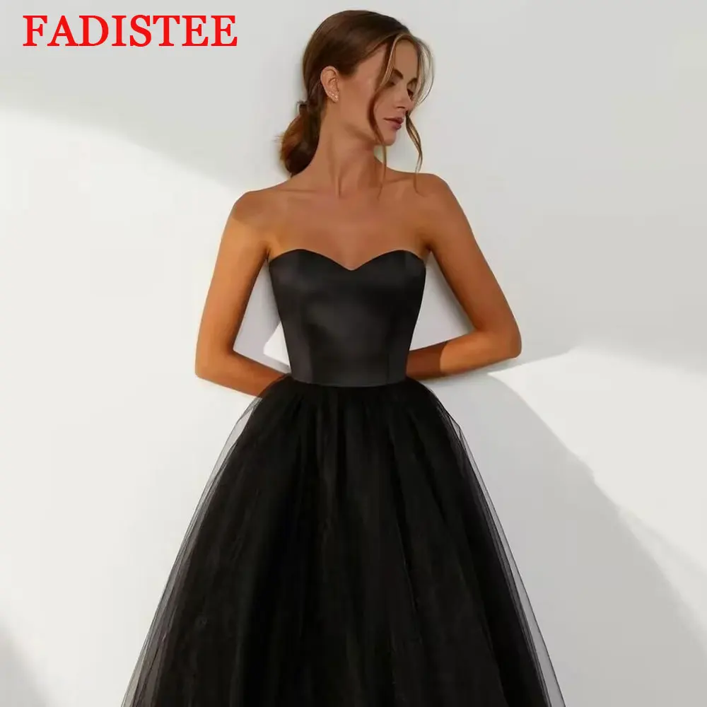 Aangepaste eenvoudige strapless galajurken A-lijn bruiloft feestjurk Robe De Soiree avondjurken theelengte