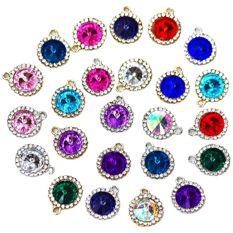 

50pcs New DIY handmade earrings, earrings, pendant accessories, circular diamond inlaid alloy pendants