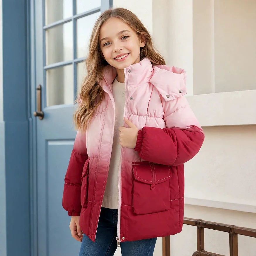 Girls Winter Gradient Ombre Padded Coat – Thickened Warm Quilted Jacket for Toddlers & Little Girls, Boys Outerwear