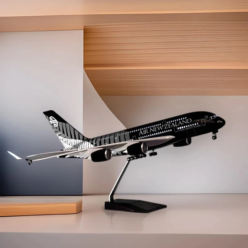 

47CM A380 New Zealand Airline a380 Model Diecast Resin Airplane Collection Display With Light And Wheels Souvenir Airplane Gif