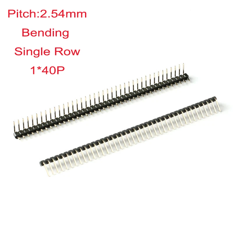 10pcs/lot 2.54mm 40 Pin 1x40 Single Row Male Gold plated bending Breakable Pin Header Connector Strip