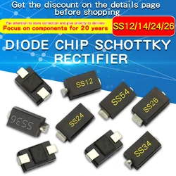 20PCS SMD Schottky Diode SS12 SMA SS14 1N5819 SS24 SB240 SS26 SR260 SS54 1N5824 SS34 1N5822 SR360 SS36 SS110 SB1100 SS2200