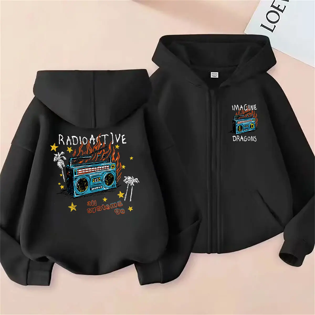Rock Band Imagine Dragons Night Visions Radioactive Zipper Hoodie Men Women Gothic Oversized Streetwear Male Vintage Zip Up Coat