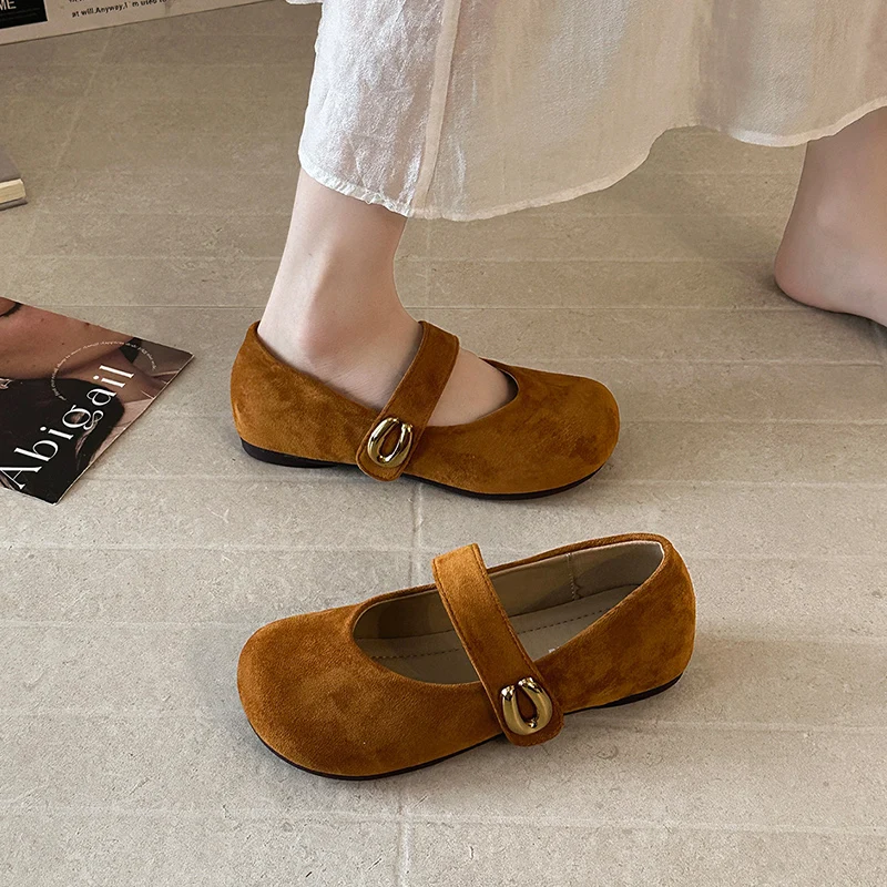 Women's Flat Bottom Slip-On Soft Sole Magic Tape Bean Shoes Spring Autumn New Style Versatile for Skirts Red Single Shoes