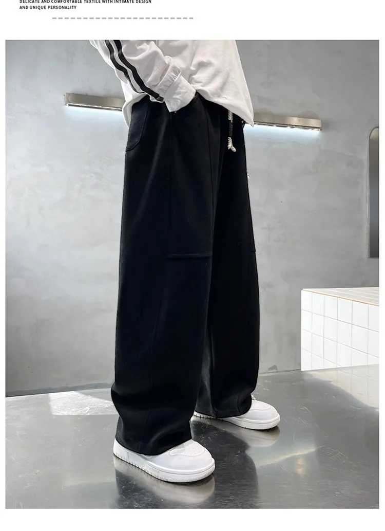 2026 Neue Frühlings-Freizeithose für Kinder, Schwarze Jogginghose mit Elastischem Bund und Geradem Bein für Jungen, Lockere Hose mit Taschen – Detail 5