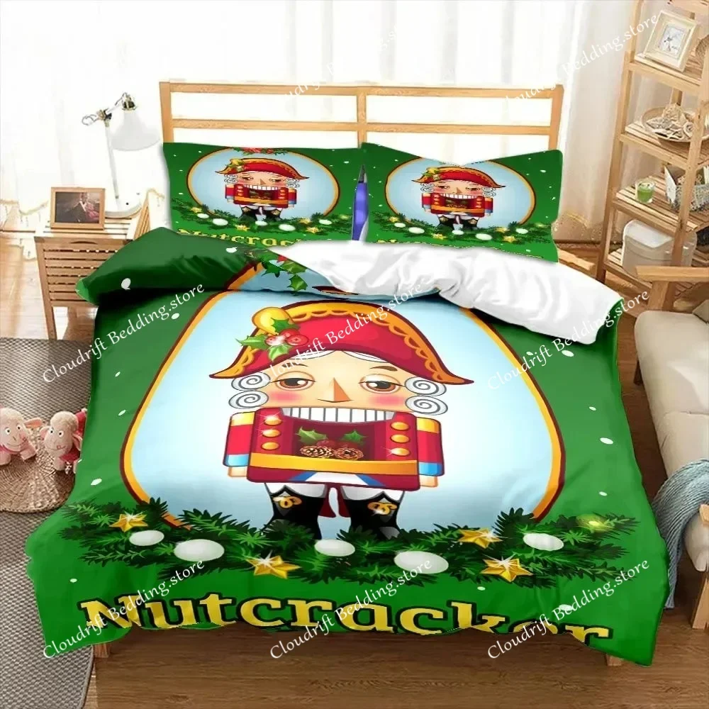 Nutcracker Duvet Cover Set Merry Christmas Gift Child Bedroom Polyester Bedding Set Decoration Queen King Size Bedding Sets