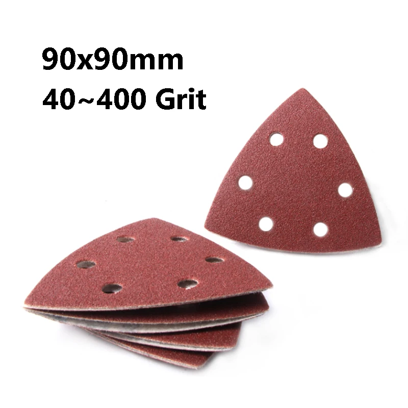 

Треугольные шлифовальные подушечки с 6 отверстиями, 90x90 мм, зернистость 40 ~ 400, абразивный шлифовальный диск для шлифовки древесины, треугольная наждачная бумага