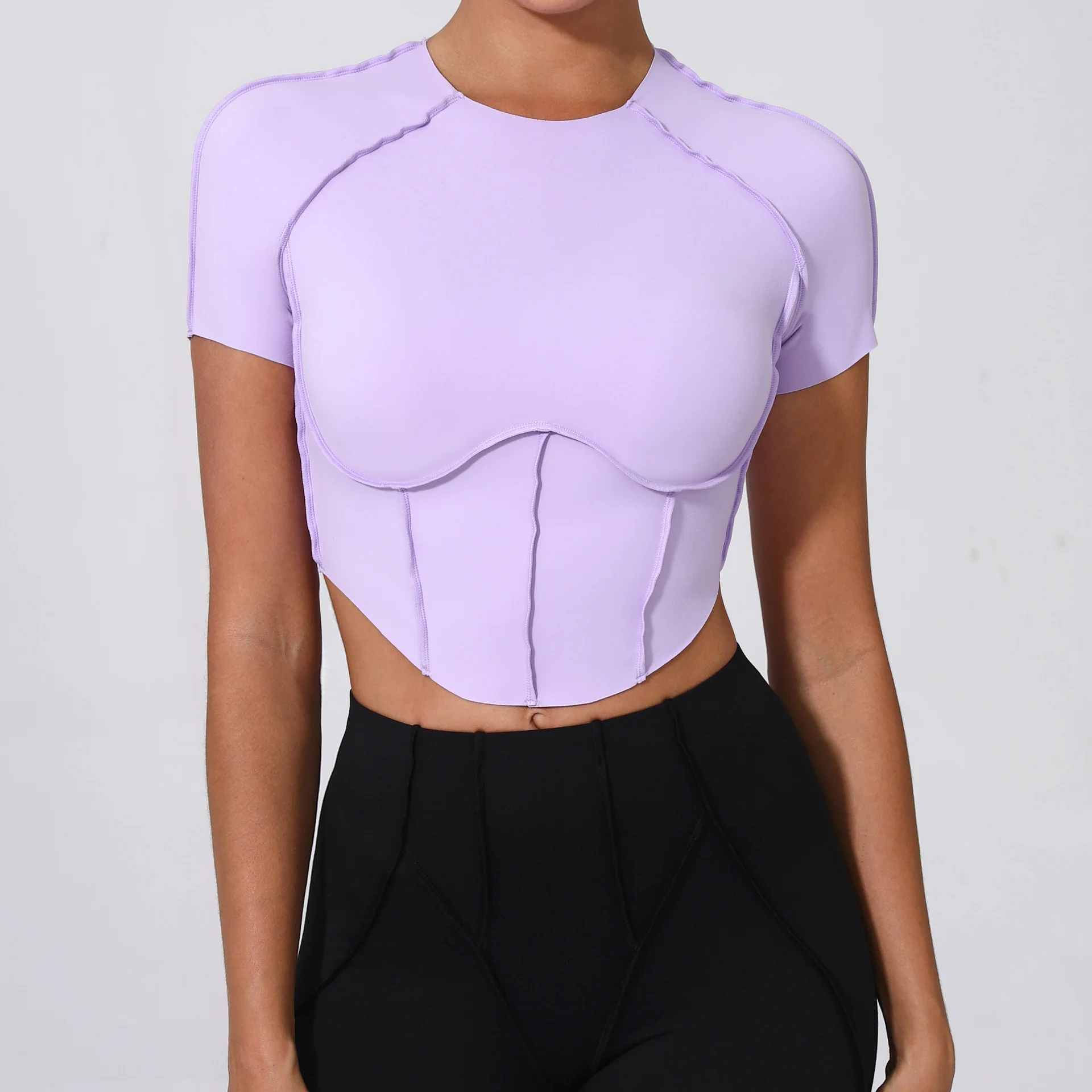 

Nude Yoga Short-Sleeved, Strapless Pad, Quick-Drying Tight Three-Dimensional Fitness Top, Running Sports Underwear 0673