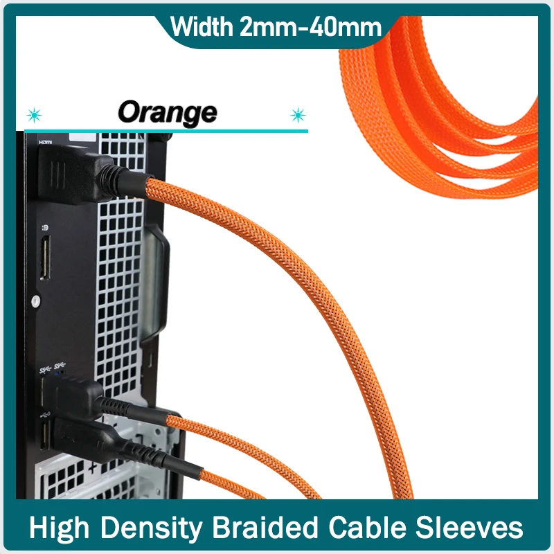 

1-50m Orange PET Expandable Cable Sleeve 2-40mm Tight Braided High Density Office Wire Harness Line Protection Wire Wrap Sheath