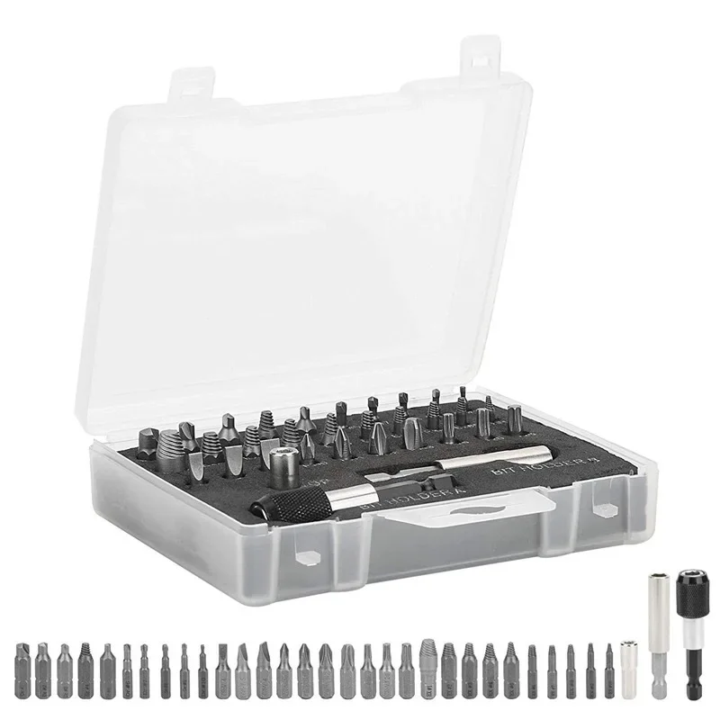 S2 Slip Tooth Screw Removal Tool Damaged Screw Removal Tool 33 Piece Set of Screw Extractor Plastic Box High-speed Steel