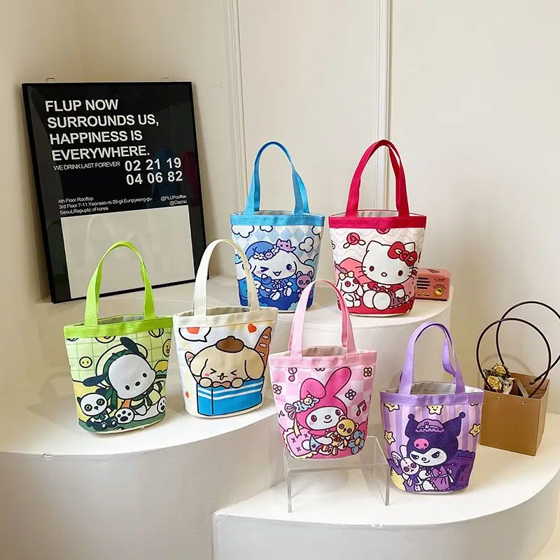 Hello Kitty Kuromi  Cinnamoroll  My Melody Anime Peripheral Cartoon Cute Illustration Printed Bucket Bag Kawaii Girly Heart Bag