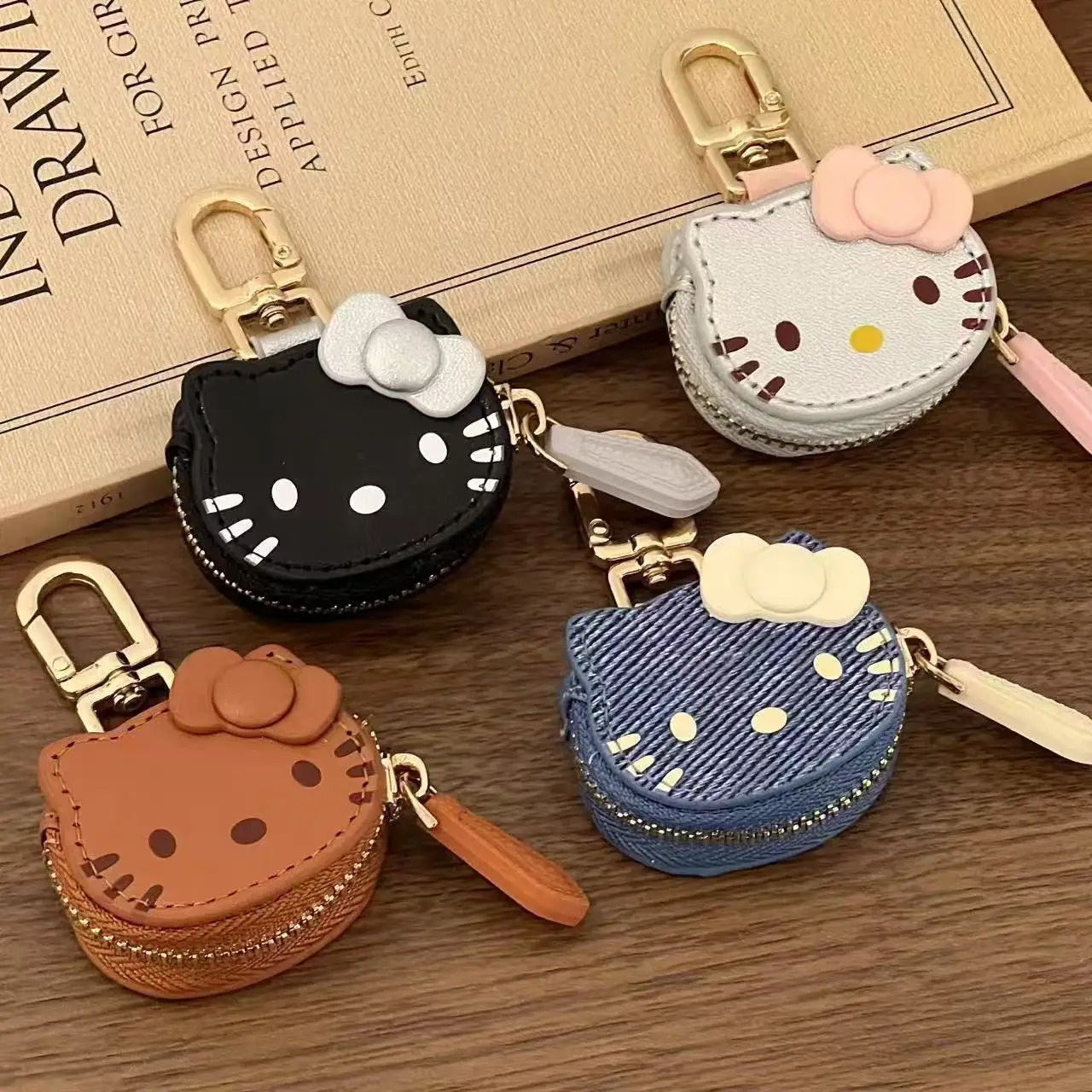 Cartoon Sanrio Hello Kitty Keychains Pendent Cute Kitty Cat Earphone Bag Pendent Mini Wallet Keychain Storage Bags Girl Gift