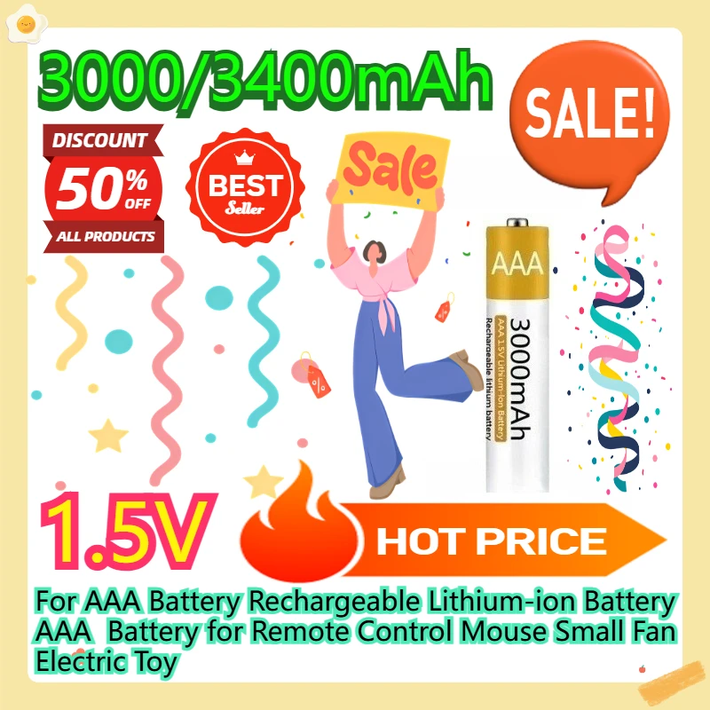 

For AAA Battery Rechargeable Lithium-ion Battery AAA Battery for Remote Control Mouse Small Fan Electric Toy 3000mAh 1.5V