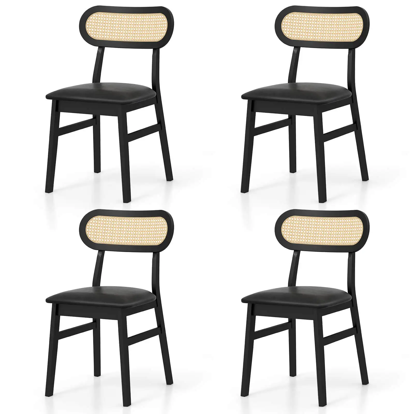 Wood Dining Chairs Set of 4 w/ Padded Seat & Faux Leather Cover for Kitchen