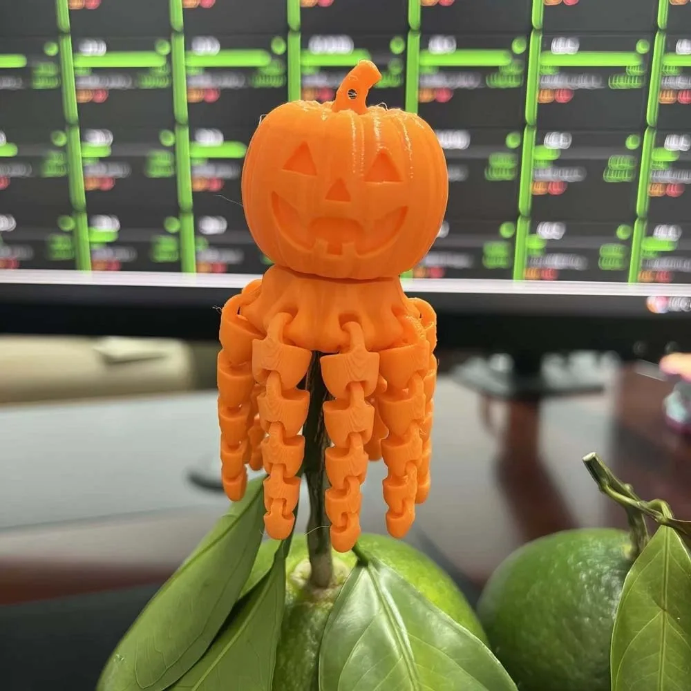 Glow In The Dark Pumpkin Key Chain Articulated Jointed Flexible Tentacles Ghost Key Ring Fine Texture Vibrant Colors Fidget