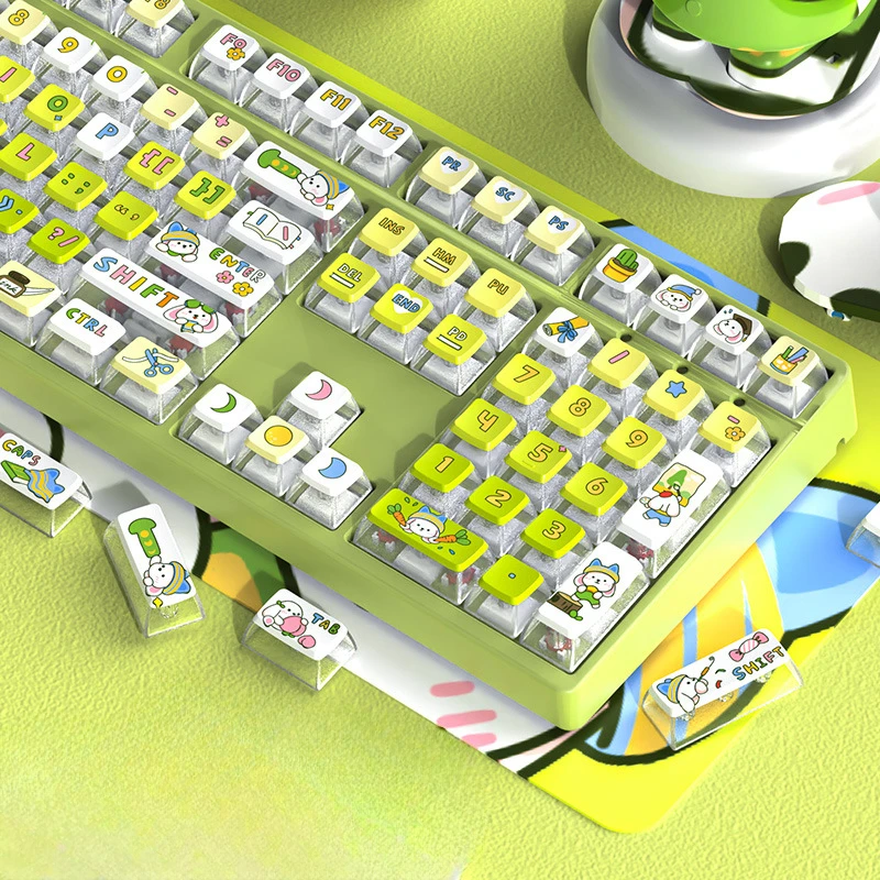 

PBT sublimation mechanical keyboard keycaps personalized transparent cartoon DIY pudding double leather milk moa height