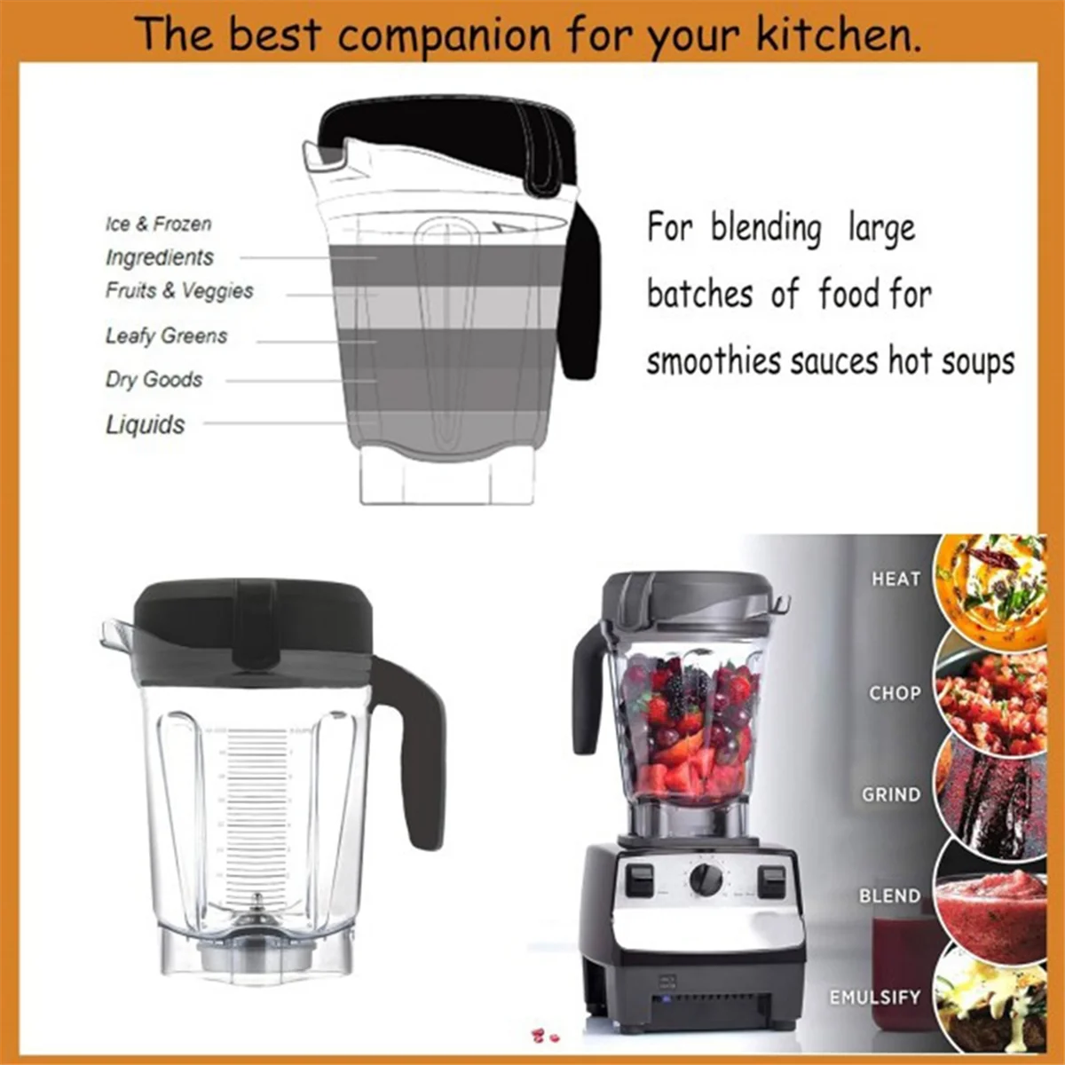 Untuk Teko Blender 64Oz Pengganti Profil Rendah untuk Cangkir Toples Kontainer 750 5300 dengan Tutup &