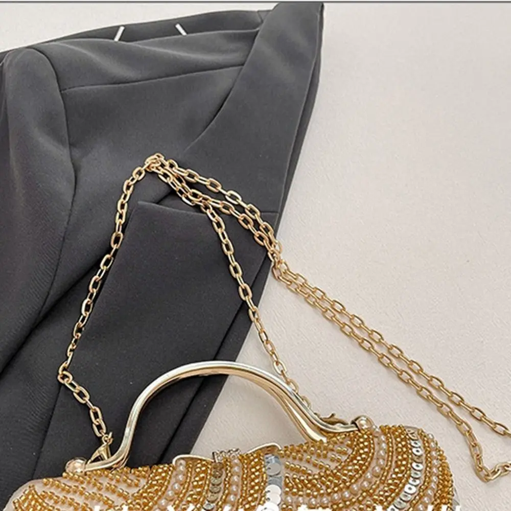 Metal Top Handle Evening Banquet Bag Shiny Rhinestone Ladies Clutch Bag Large Capacity Glitter Tassel Shoulder Bag Wedding