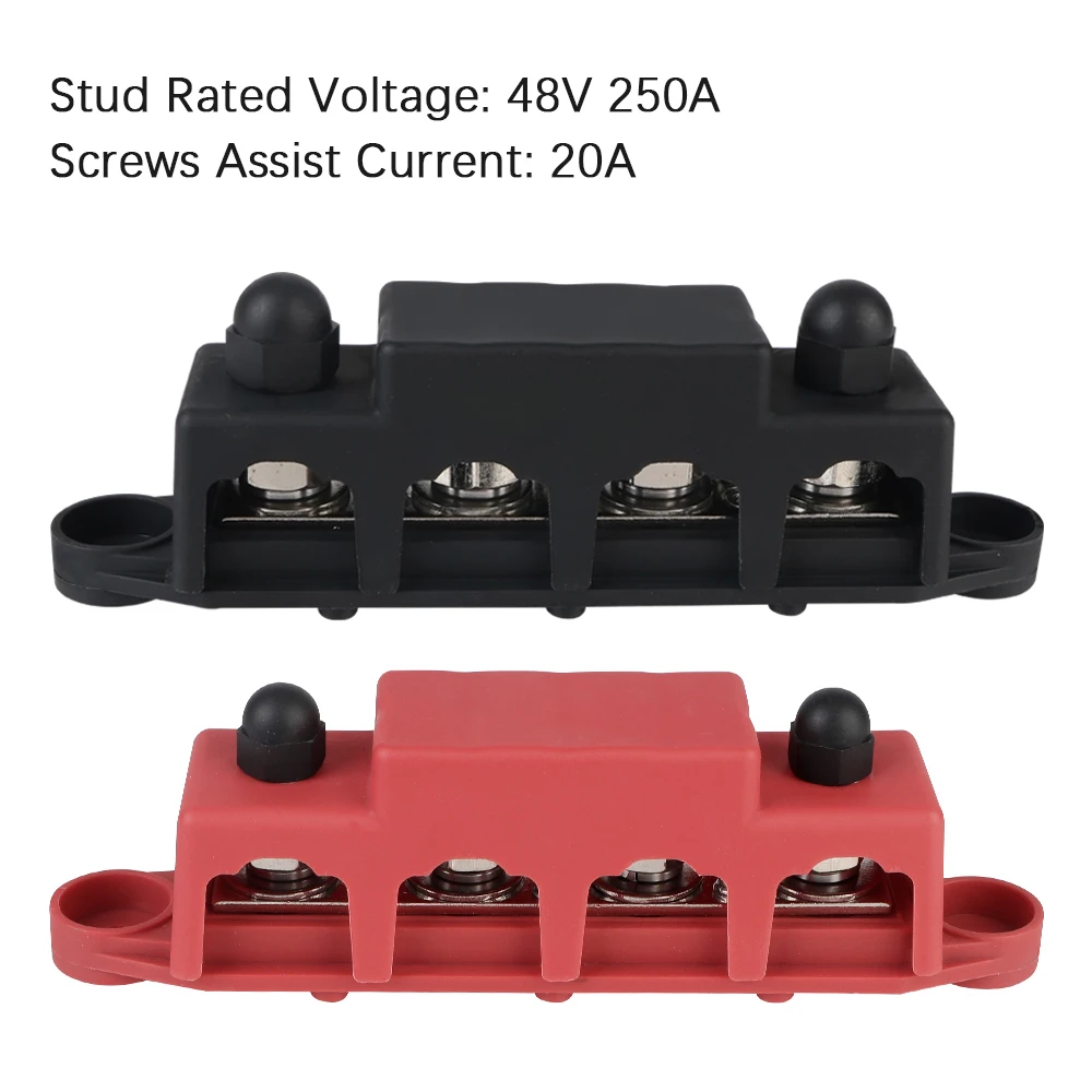 Caravan RV Power Distribution Block 4 Ways 48V 250A DC Bus Bar Electro Junction For Boat Truck Car Accessories M8 M10 Studs