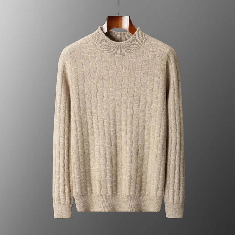 

Мужская толстовка с высоким воротником из 100% мериносовой шерсти, повседневный простой и универсальный вязаный свитер, новая мужская одежда на осень/зиму