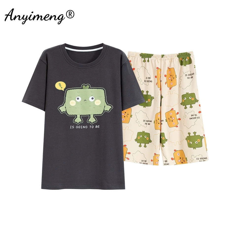 High Quality Pj for Boy Sleeping Lingerie Man Cartoon Sleepwear 100% Cotton Mens Shorts Summer New Male Short Sleeves Pajamas