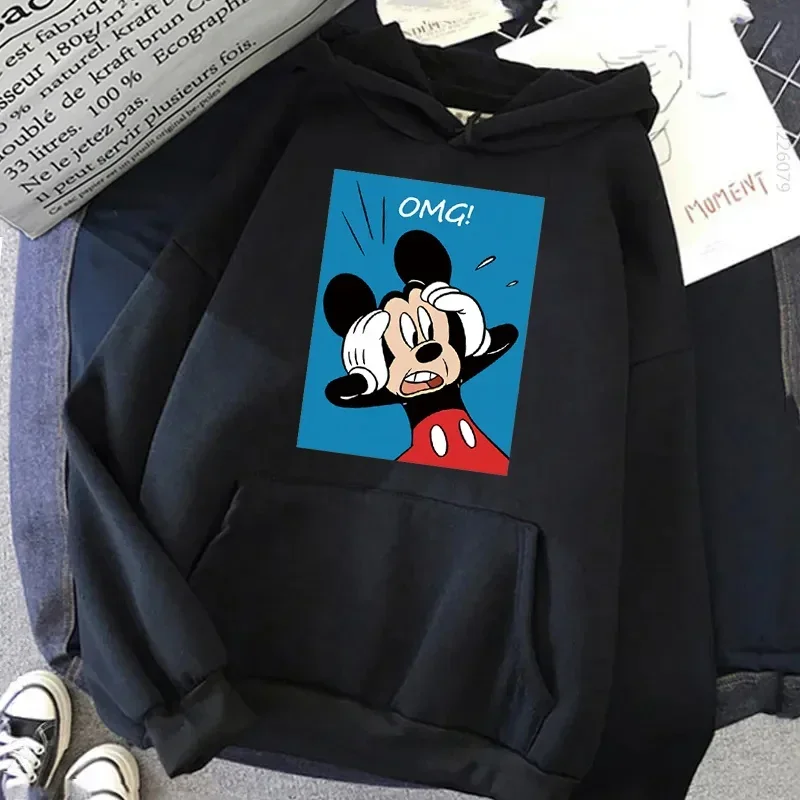 Disney Hoodies Women Harajuku Classic Role Mickey Mouse Graphic Print Streetwear Tops Long Sleeves Pullover Casual Sweatshirt