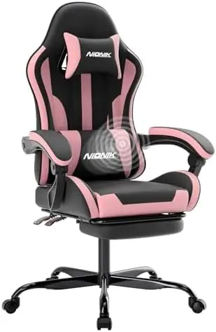 Cadeira Gamer, Cadeira Ergonômica para Computador com Apoio para os Pés e Suporte Lombar, Cadeira de Jogo Ajustável em Altura com Rotação 360° ° Giratório